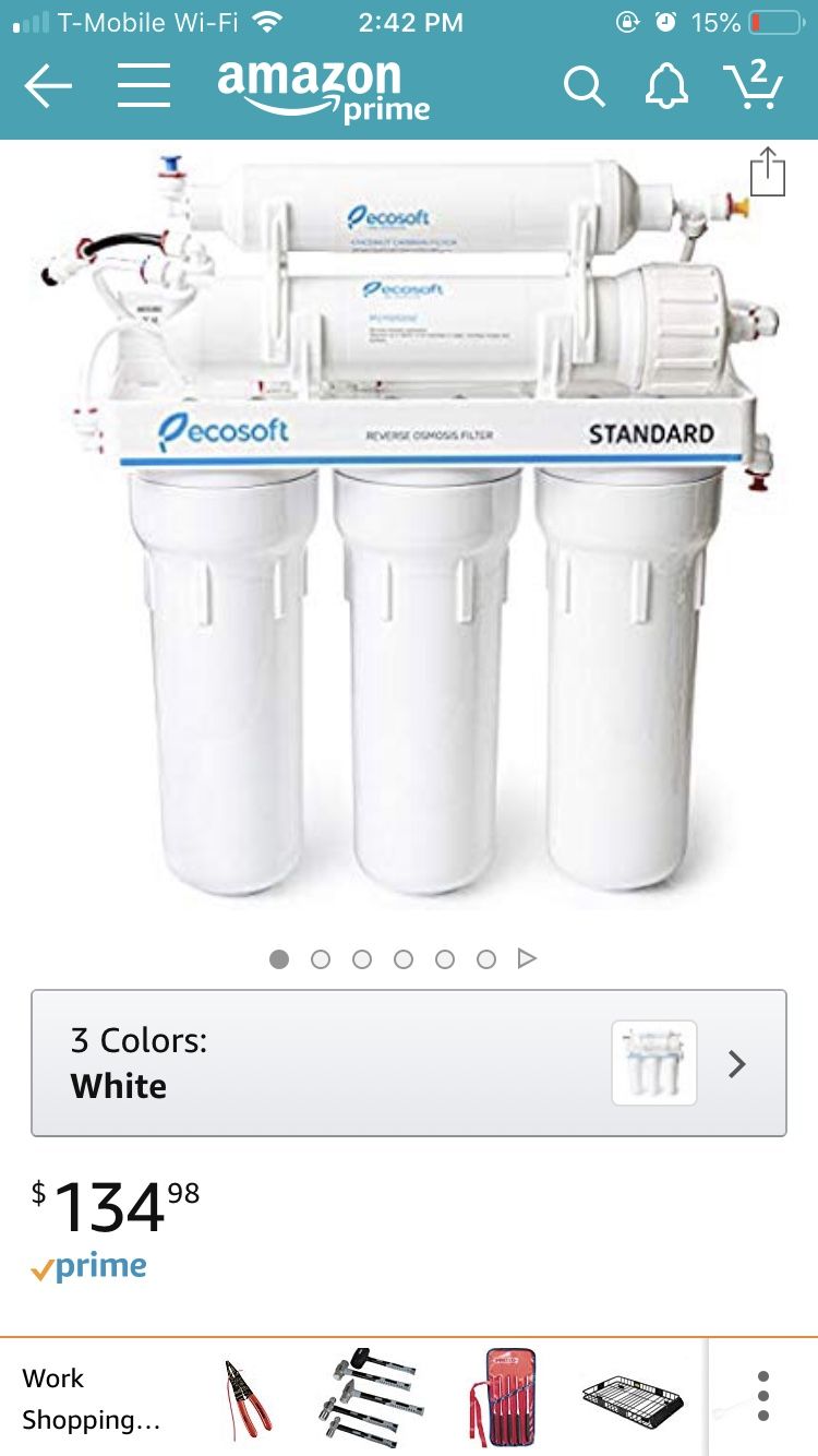 Ecosoft 5 Stage Reverse Osmosis Water Filtration System and Under Sink RO Drinking Water Softener Filter in White, European Membrane with Classic Fau