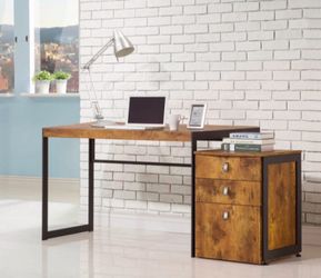 Brand New Antique Nutmeg Writing Desk with Filing Cabinet