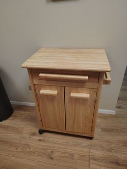Wooden Kitchen Cart with Cabinet and Drawer