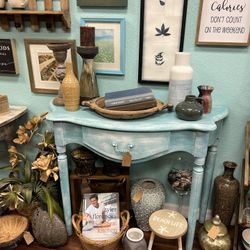 Coastal Nautical Beachy Key West Blue and White Entry Way Table, Desk, TV Console, Vanity