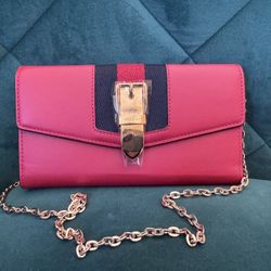 Auth Gucci Continental Wallet Hook Long Leather Canvas Red Navy 476084