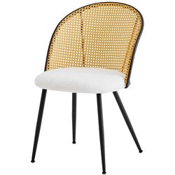 Modern Cane Back Dining Chair with White  Upholstered Seat Set Of 4