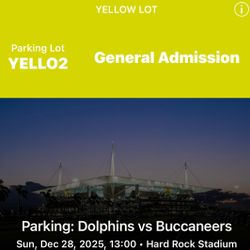 Phins vs Bucs Yellow Parking Pass!!!