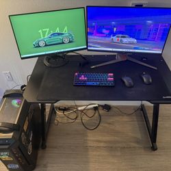 Complete Gaming Setup Bundle - PC Desk, Monitors, Keyboard, Mice, Mousepad