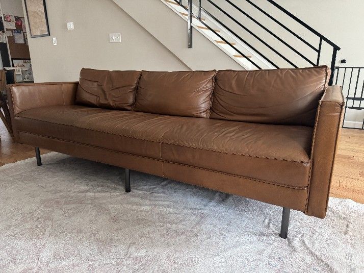 west elm Axel 89" Sofa - Saddle Leather (Nut, Metal finishes) USED