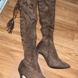 Brown Suede Thigh High Boots 