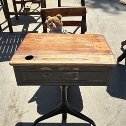 Antique Vintage School Desk – Wood & Metal