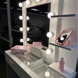 White Vanity Set w/ LED Mirror Make Up Dresser Table - Ready to Gift - Pre-Assembled