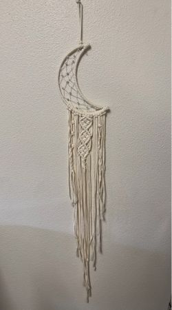 CRESCENTE BOHO MOON MACRAME WALL HANGING | CELESTIAL COTTON FRINGE TAPESTRY FOR BEDROOM & NURSERY