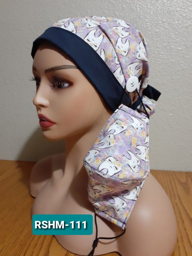 SCRUB HAT / Hygienist / Dental / Reversible Surgical Scrub Hat Set with Buttons