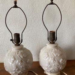 Antique Aladdin Illuminated Ivory Placate Leaf Table Lamps