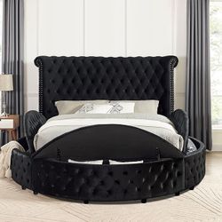 GLAM BLACK VELVET ROUND-STORAGE FRAME-CAMA