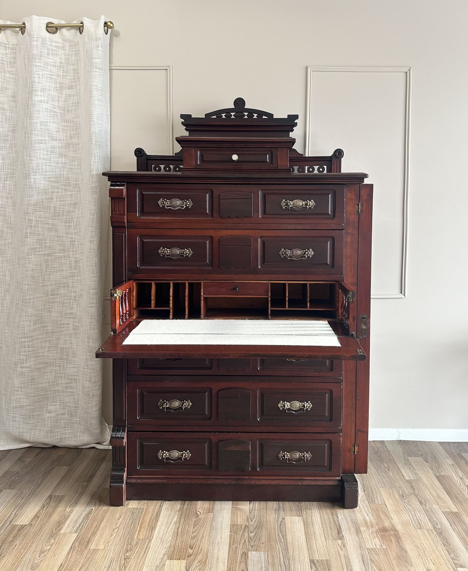 Eastlake Butler’s Chest c.1880 Drop-Front Secretary,Lock & Key,Free Delivery
