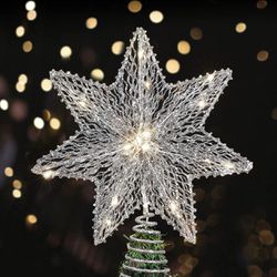 Roylvan Christmas Tree Topper Lighted Star, Glitter Star Treetop Ornament with 20 LED Beads Shining Lighting Xmas Gift Warm Light for House Gargen Bed