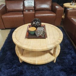 Bohemian Coffee Table with Honey Rattan and Mahogany (New)