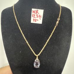 14K Solid Gold Chain and AMATISTA Pendant 12.8Gr 18 Inches Long 