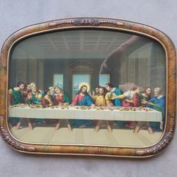 Antique Picture and Frame & Glass The Last Supper With  Apostles