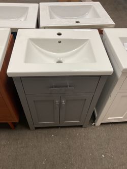 24” Grey Bathroom Vanity with Ceramic Top (V224)