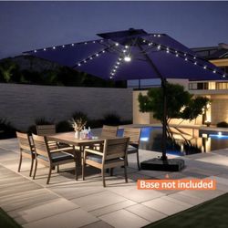 Double Top 13.5 ft. x 10 ft. Heavy-Duty 360°Rotation Solar LED Lighted Cantilever Patio Umbrella in Navy Blue