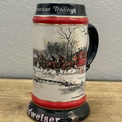 1990 Budweiser Holiday Beer Stein Mug "An American Tradition" Clydesdale Horses