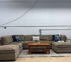 Taupe 7-Piece Modular Sectional Couch with 2 Ottomans