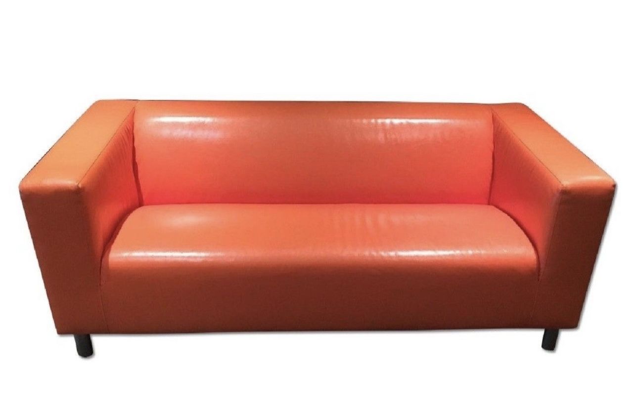IKEA Klippan Orange Faux Leather Sofa. Read Discription