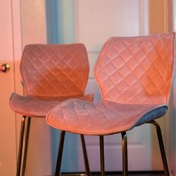 DUHOME 24" Velvet Bar Stools Set of 2, Gold Counter Height Bar Chairs, Upholstered Barstools with Backrest for Kitchen Counter, SalmonPink