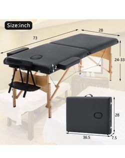 Portable Massage Table Spa Bed Foldable 73 Inch Height Adjustable Massage Bed with Solid Wooden Legs and Carry Case Tattoo Salon Table Bed Hold Up to