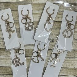 Rhinestone Initial Keychains 