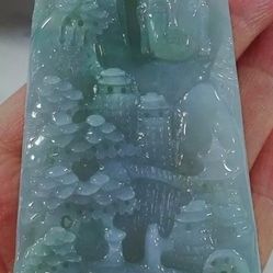 Certf Burmese Jadeite Jade TypeA Pendant Landscape-Buddha. 