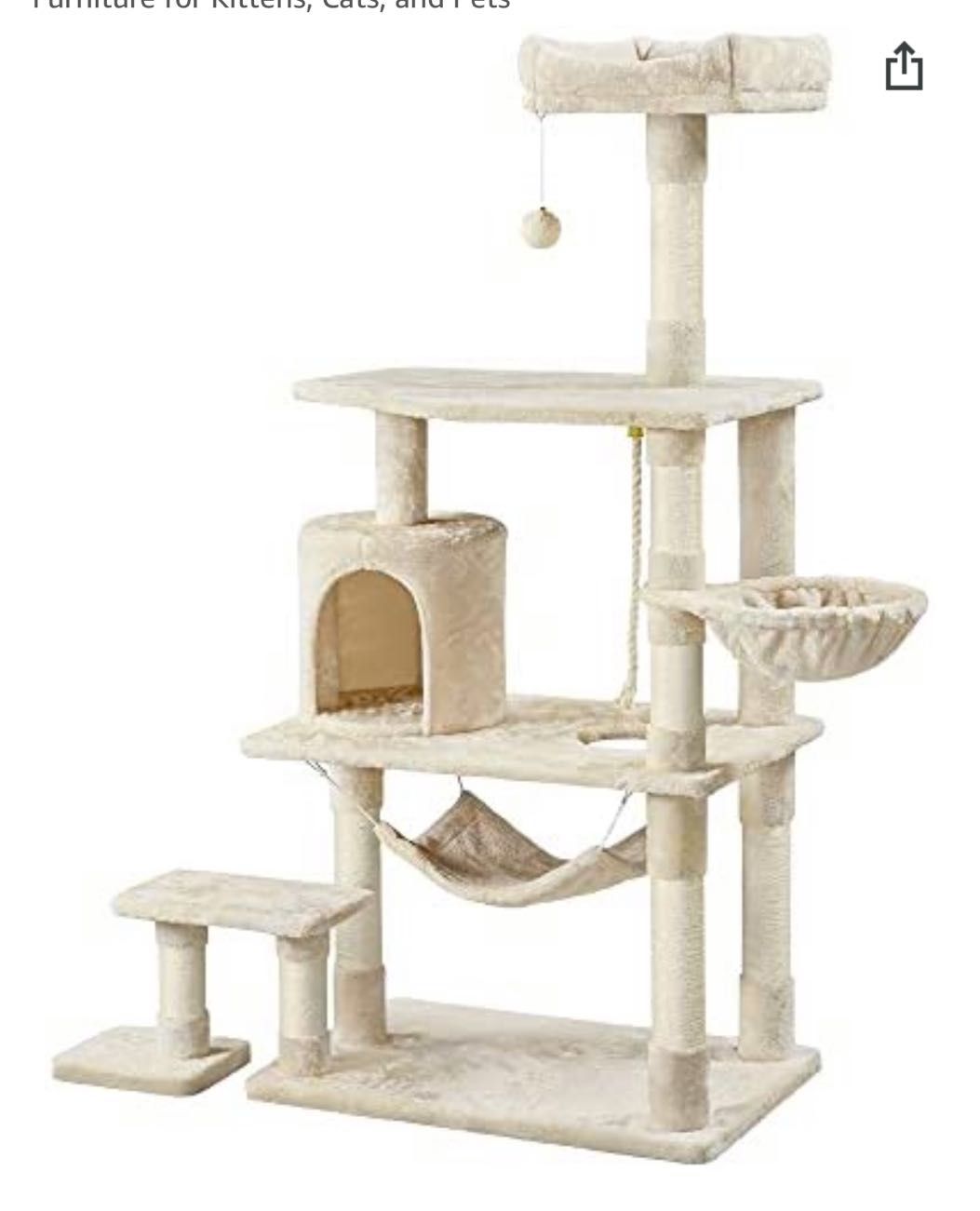 62in Multi-Level Cat Tree Tower Condo with Scratching Posts, Removable Platform & Hammock, Cat Activity Center Play Furniture for Kittens, Cats, and P