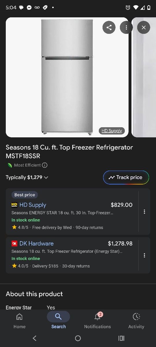 Brand New Top Freezer Refrigerator