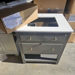 Brand New Modern Design Bathroom Vanity With Stone Top, Sink, And Backsplash Set.
