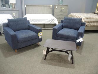 Navy Blue Upholstered Track-Arm Accent Chairs (Set of 2)