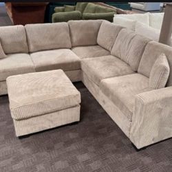 4-pc sectional sofa with ottoman camel corduroy fabric material