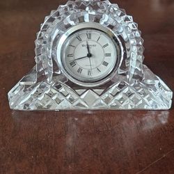 Beautiful lead crystal small mantel style quartz clock. Hand-cut glass by Waterford Crystal