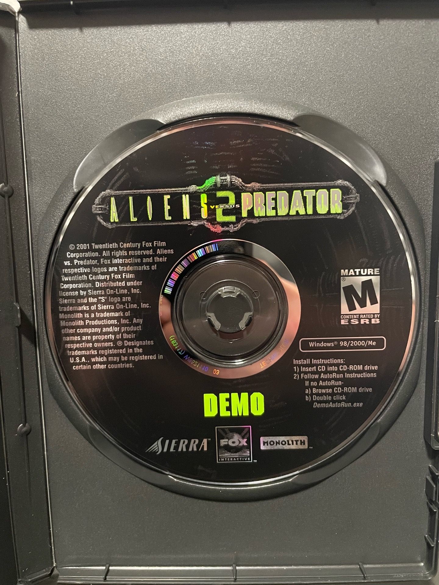 Aliens Versus Predator 2 DEMO PC Video Game Rare Windows Computer CD-ROM 2001