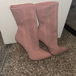 Pink Sock Heel Booties