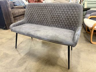 Modern Grey Quilted High Back Dining Bench with Black Metal Legs