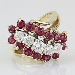 14k Yellow Gold Diamond And Ruby Wedding Anniversary Cocktail Ring 