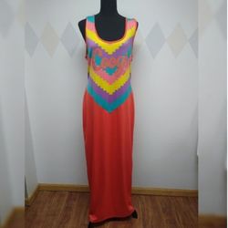 COOGI NWOT RACER BACK TANK MAXI DRESS MULTI PINK MEDIUM