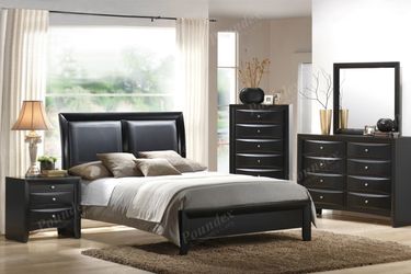 Brand new black queen bed frame + dresser + mirror + nightstand