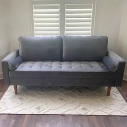 Unused 70in Gray Velvet Sofa