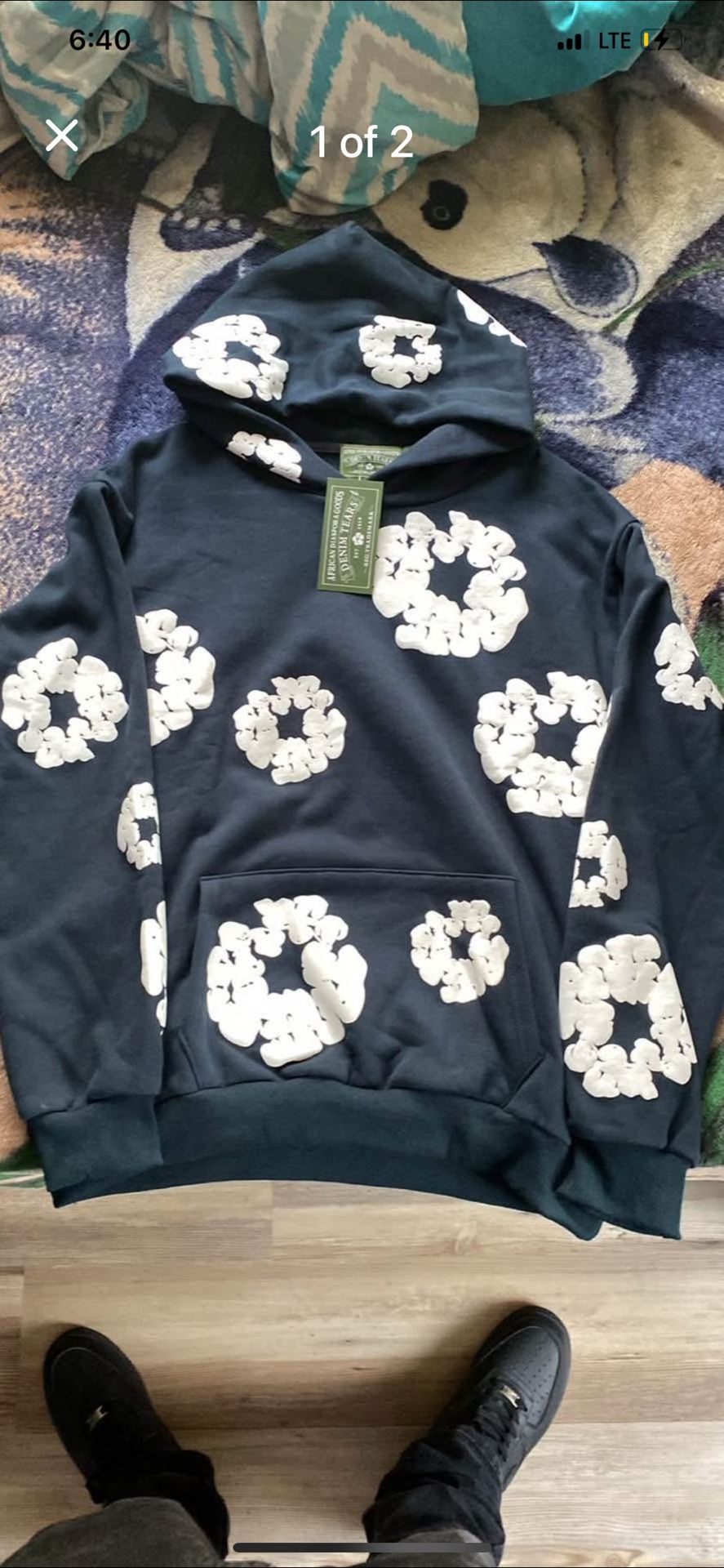 Navy Blue Denim Tear Hoodie