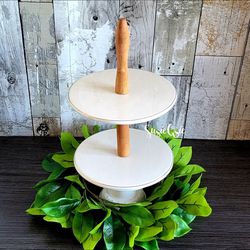Wood And Ceramic  2 Tier Tray