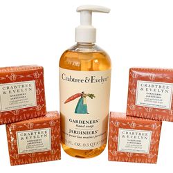 Crabtree & Evelyn Triple Milled Soap 4 Pack & Hand Soap Bundle - Gardeners