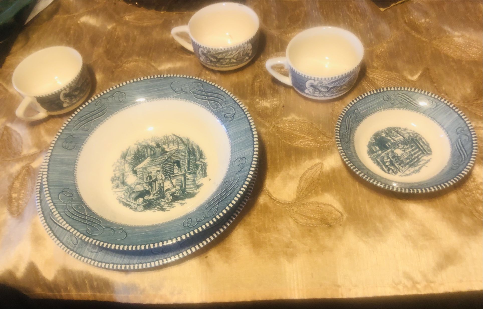 Vintage Curries And Ives By Royal Maple Under Glaze 6 Pieces No Chips !