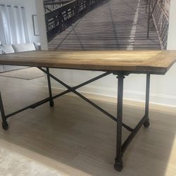 Restoration Hardware Industrial Dining Table – Solid Wood & Iron Base
