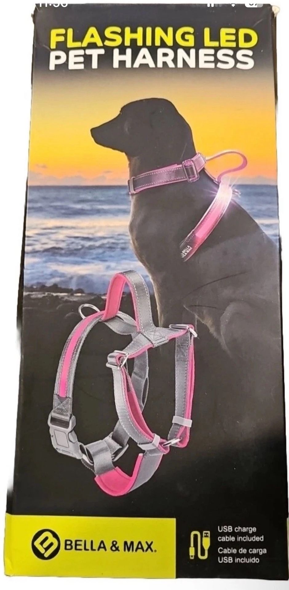 Flashing LED Pet Harness PINK/Size Medium Rechargeable