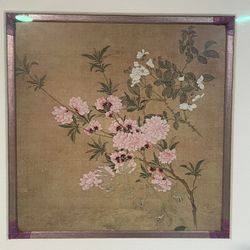 asian painting flowers framed 24X24